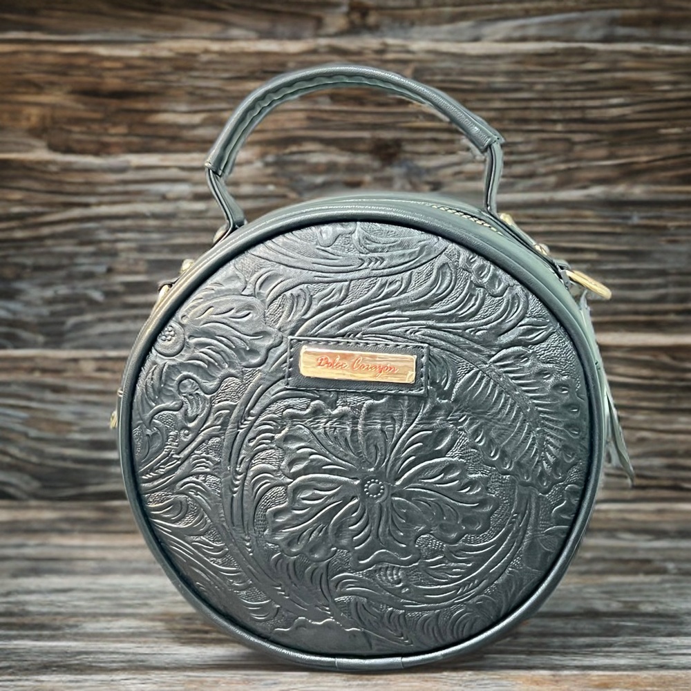 Gray Embossed Cosmetic Bag with Floral Design